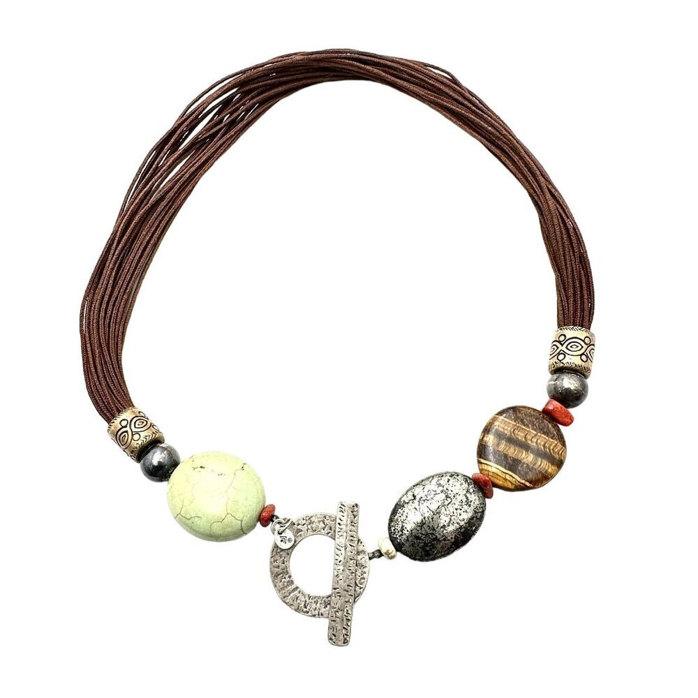 Silpada N1891 Sterling Silver Toggle Multi Strand Cord Gemstone Necklace